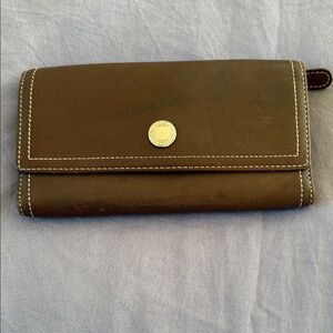 Coach Chocolate Brown Leather Continental Wallet with Logo Snap